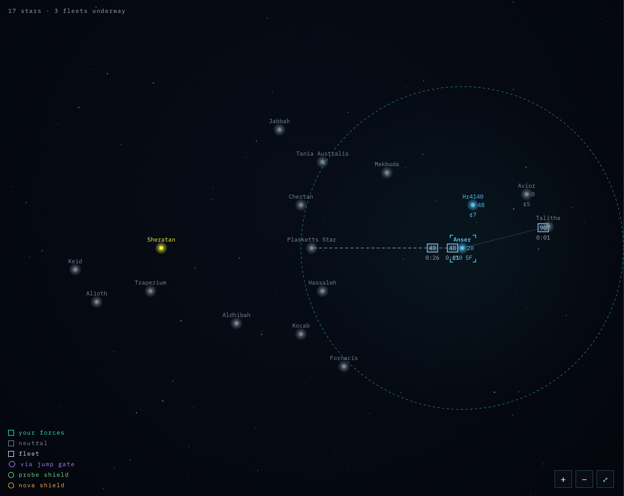The Nova star map during an active game.