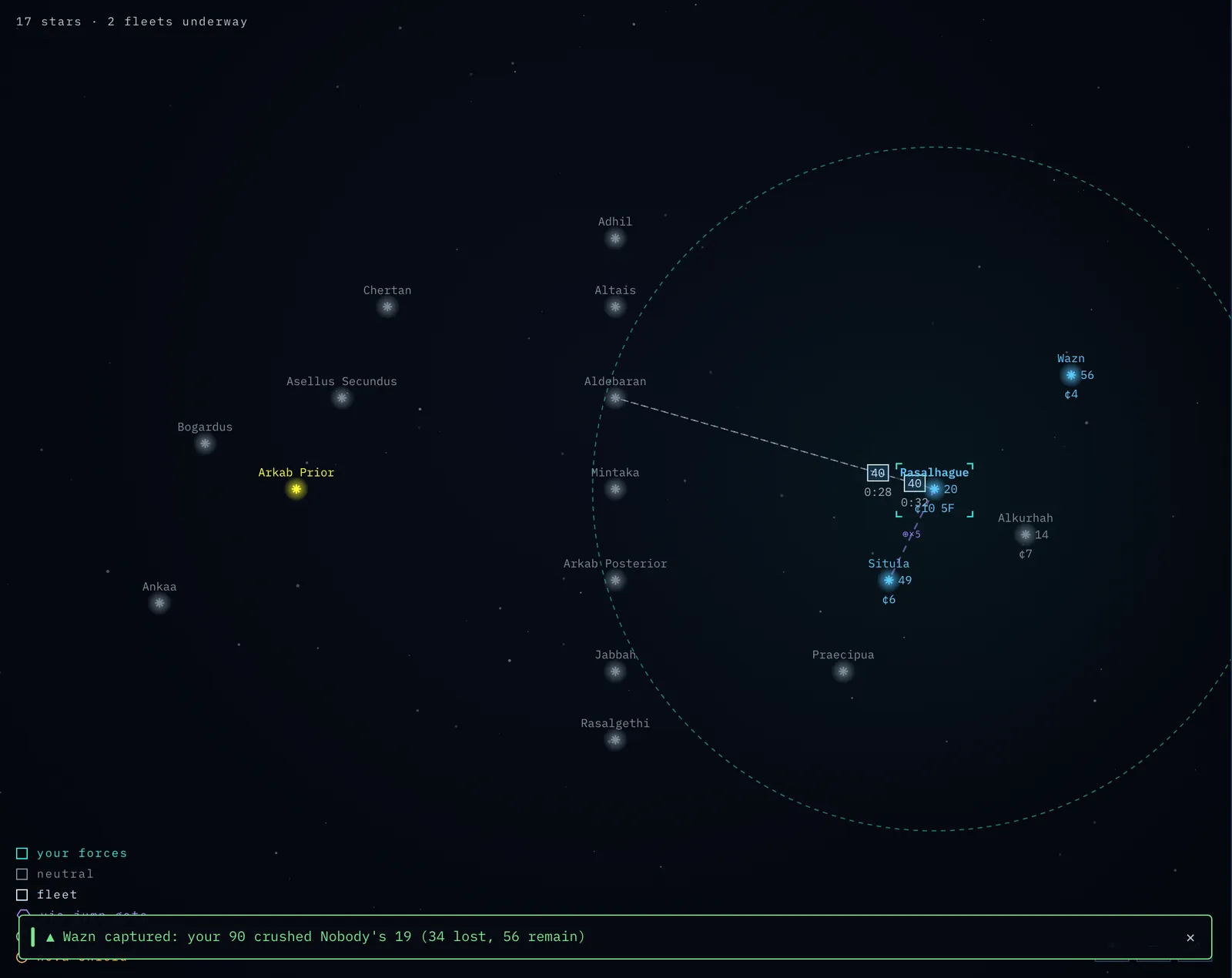 The Nova star map during an active game.