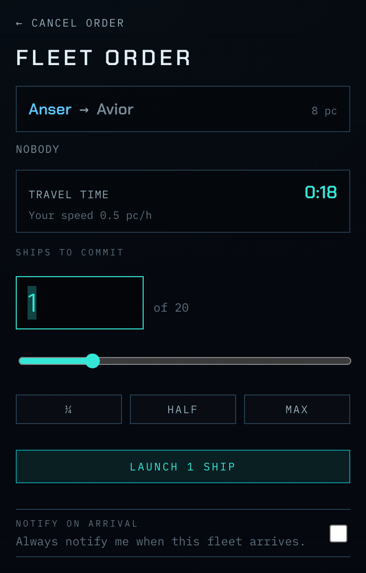 Composing a Send fleet order.