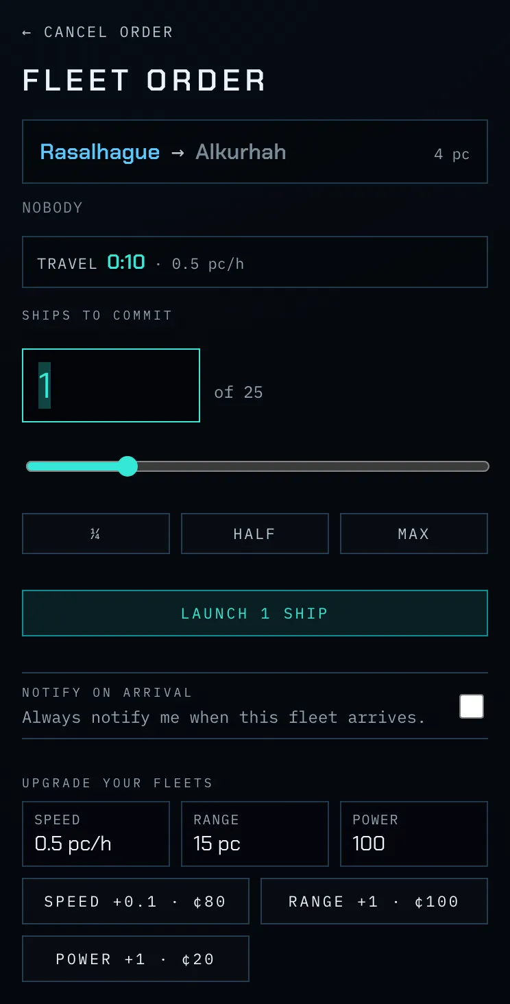 Composing a Send fleet order.