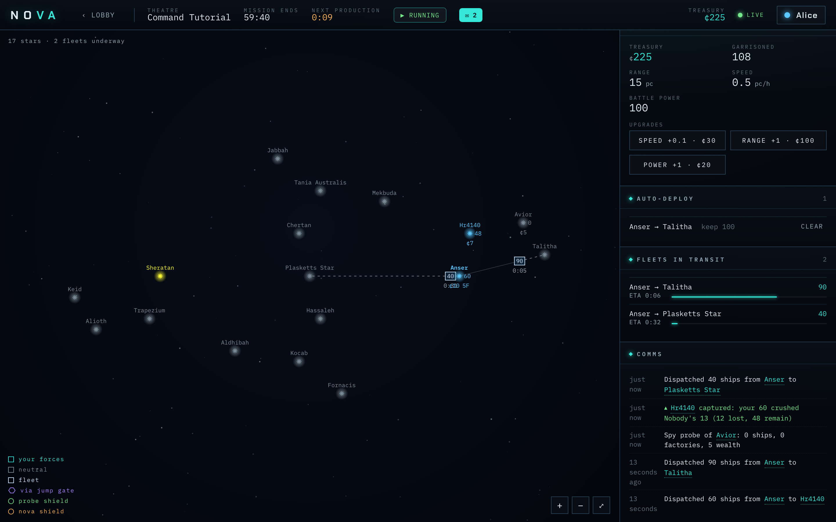 The web game screen layout.