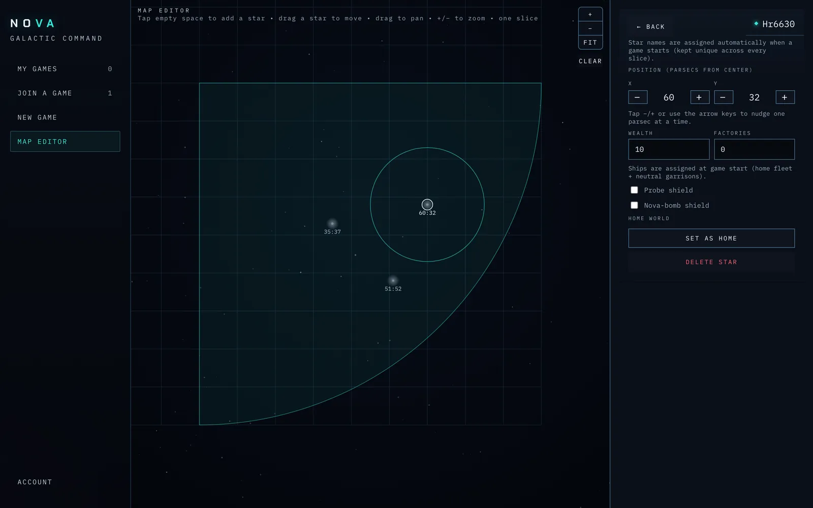 Editing a star and the overlay controls.
